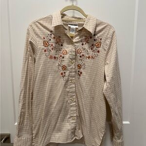 Alfred Dunner Beige Checkered Blouse